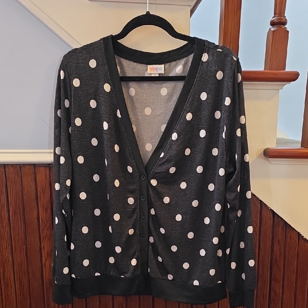 LuLaRoe Cheryl Black With White Polka Dots Cardigan